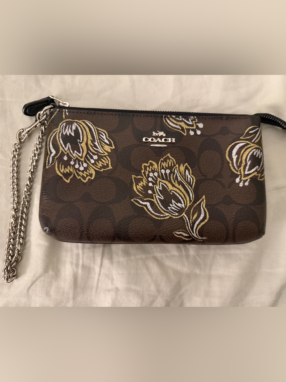 Coach Large Floral Wristlet with Chain Strap